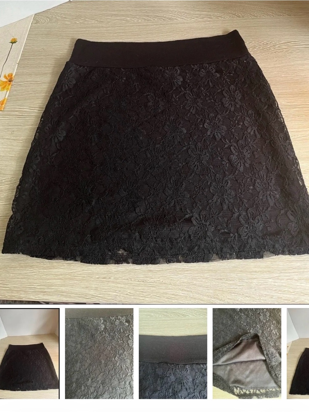 Free Kisses large Black Floral Lace A-Line Skirt
